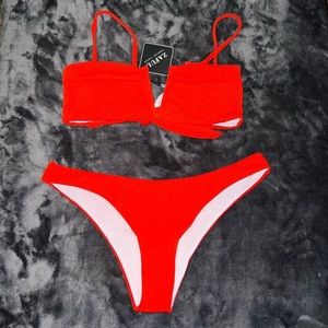 Zaful knot V-wired Ribbed Bikini Set